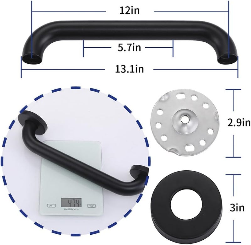 JAKARDA 2pack Textured Handicap Grab Bar for Shower, Shower Handles for Elderly, Shower Grab Bars for Seniors with Concealed Screws (Black) - Image 5